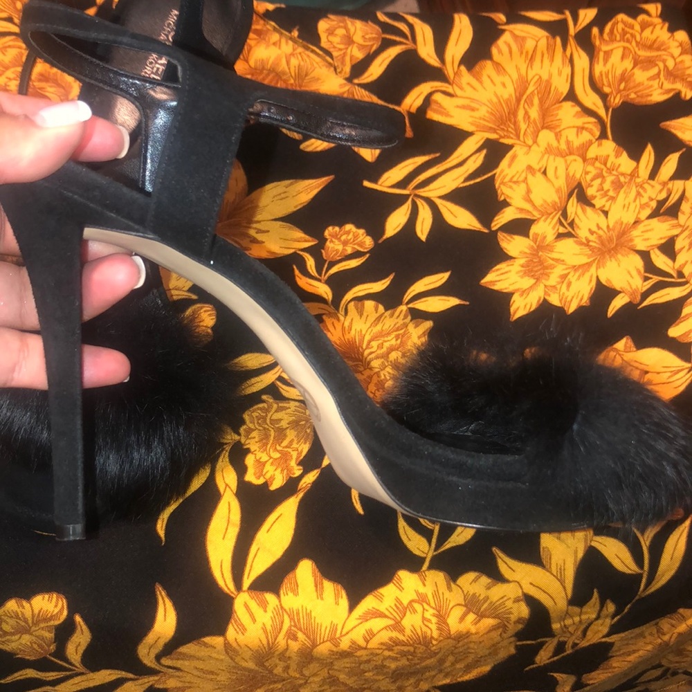 Black Leather & Fur Michael Kors Heels Size 10
